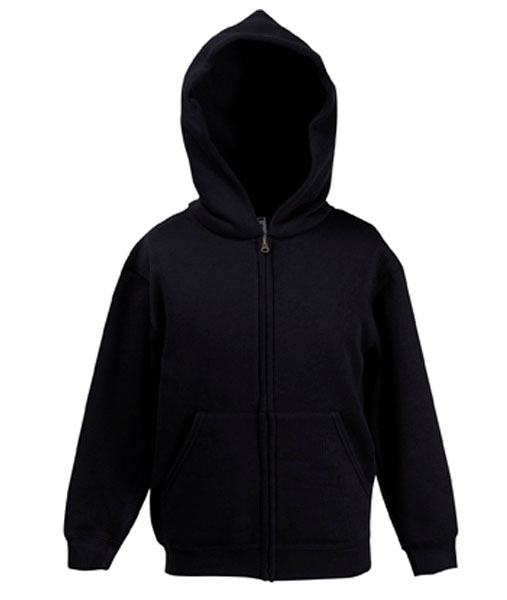 62 035 36 Jachete de copii negre cu gluga buzunare si fermoar Kids Hooded Sweat Jacket Fruit of the Loom poza 2