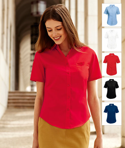 65 014 0 Camasi promotionale de dama colorate cu maneci scurte Lady Fit Short Sleeve Poplin Shirt Fruit of the Loom poza 1