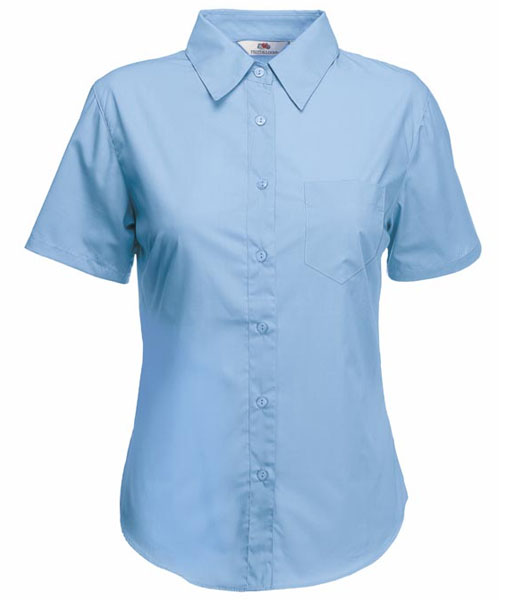 65 014 MU Camasi promotionale de dama albastre cu maneci scurte Lady Fit Short Sleeve Poplin Shirt Fruit of the Loom poza 5