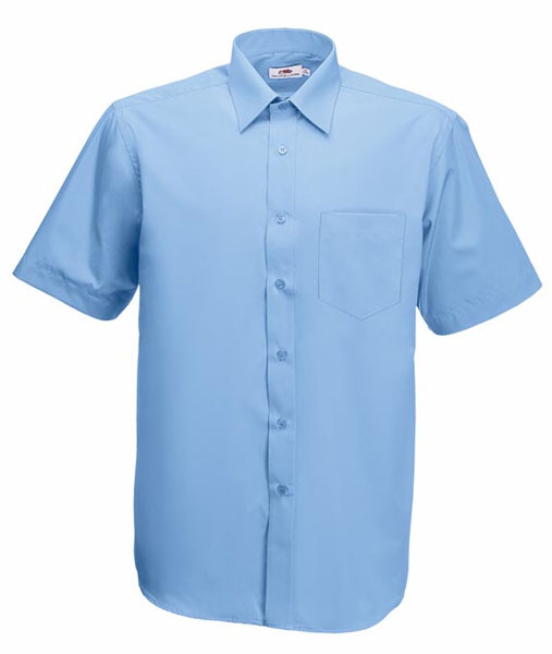 65 116 MU Camasi promotionale barbatesti albastre cu maneci scurte Screen Sleeve Poplin Shirt Fruit of the Loom poza 5