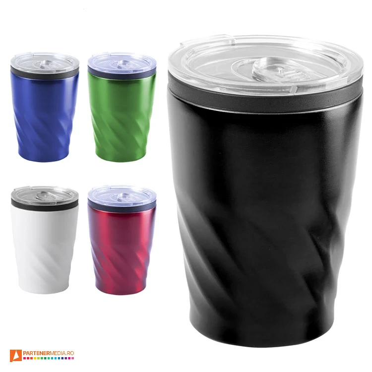 pahare metalice de 350 ml cu design modern si capac din plastic ap721385 poza 1