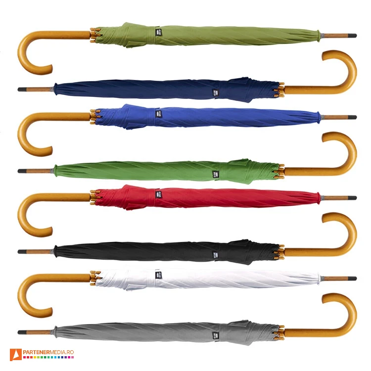 umbrele promotionale colorate automate cu maner curb din lemn ap721414 poza 1