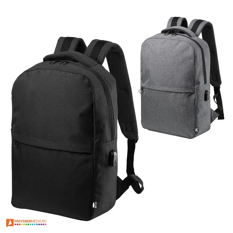 Rucsacuri ecologice de laptop, cu port USB integrat si buzunar frontal cu fermoar ascuns rucsacuri promotionale cu iesire usb si buzunar cu fermoar ascuns ap721548