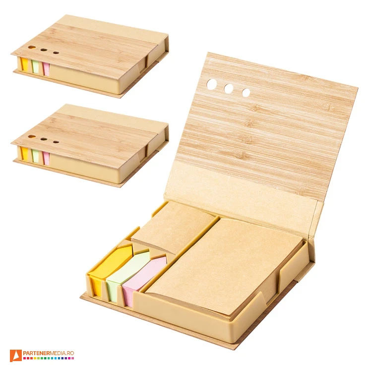 Blocnotes-uri cu coperti din lemn de bambus si design clasic blocnotesuri cu etichete colorate ap722171