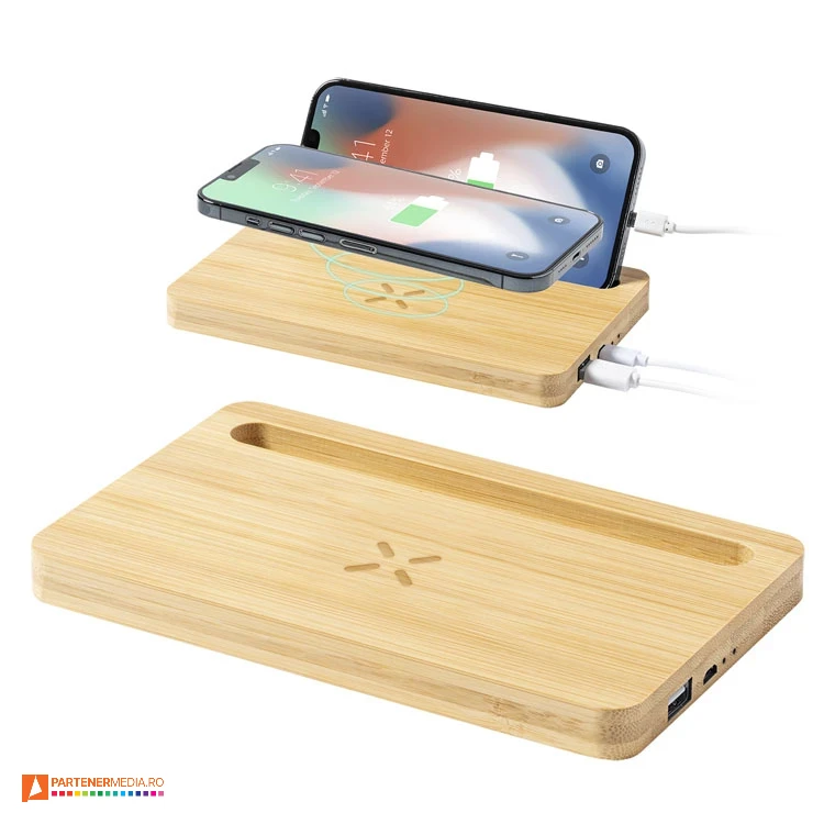 incarcatoare wireless din lemn cu suport de telefon ap722518