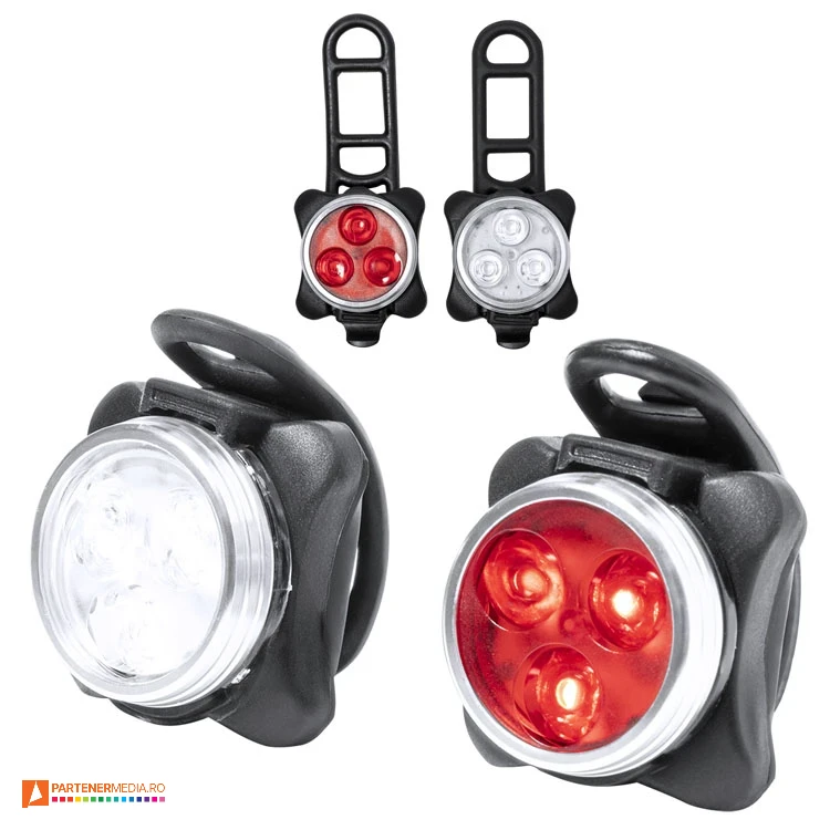 Seturi de doua lumini pentru bicicleta cu curele elastice si doua moduri de iluminare seturi dispozitive luminoase pentru biciclete ap733553