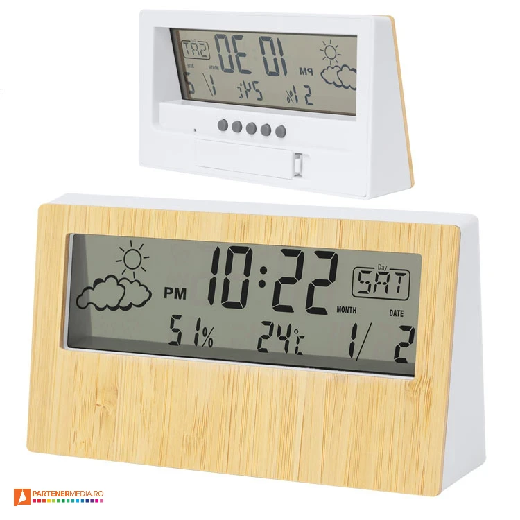 ceasuri de birou cu statie meteo si carcasa din plastic si lemn ap733974 poza 1
