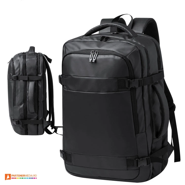 Rucsacuri de laptop cu curele reglabile laterale si doua compartimente cu fermoare duble rucsacuri negre din imitatie de piele ap733984