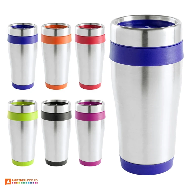 pahare termoizolante argintii de 450 ml cu elemente colorate ap781215 poza 1