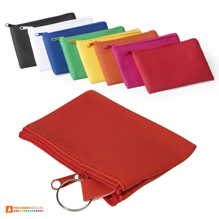 Portofele promotionale din microfibra cu design clasic si inel pentru chei portofele promotionale colorate cu fermoar ap781226