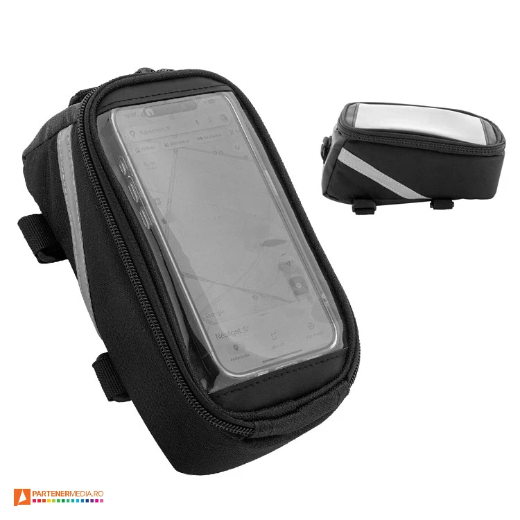 Genti pentru bicicleta din poliester reciclat cu compartiment cu fermoare duble genti promotionale de bicicleta cu buzunar de telefon ap800048