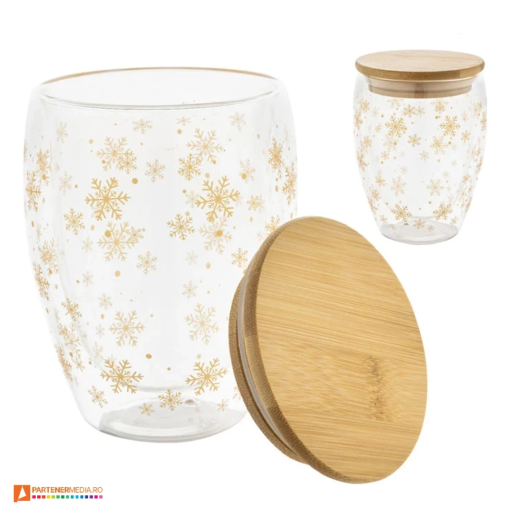 pahare din sticla cu pereti dubli si design de craciun ap800152
