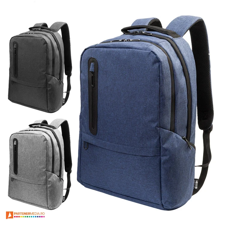 Rucsacuri de laptop cu doua buzunare frontale si banda pentru troler rucsacuri promotionale din poliester reciclat cu 2 compartimente ap800244