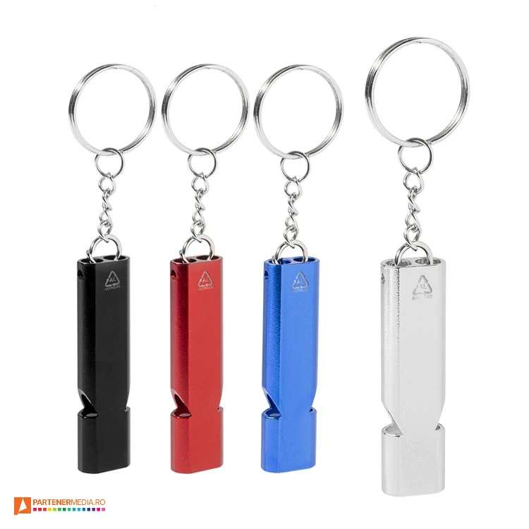Brelocuri metalice cu fluier din aluminiu reciclat, cu design modern fluiere promotionale metalice din aluminiu reciclat ap800266