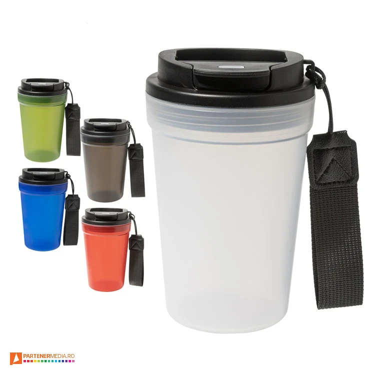 Pahare promotionale conice din plastic colorat cu capac si curea de transport pahare promotionale din plastic cu capac cu banda de transport ap800269