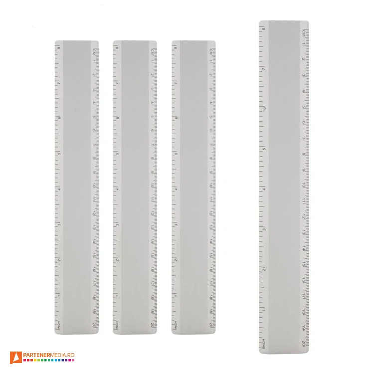 Rigle promotionale din aluminiu cu lungime de 20 cm si suprafata argintie rigle promotionale metalice de 20 centimetri ap800410