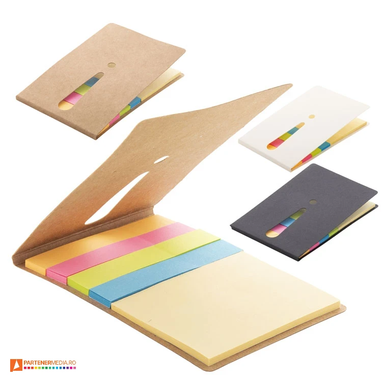 Blocnotes-uri cu 25 de etichete galbene mari si 100 de etichete colorate blocnotesuri cu etichete colorate cu coperti din carton kraft ap800424