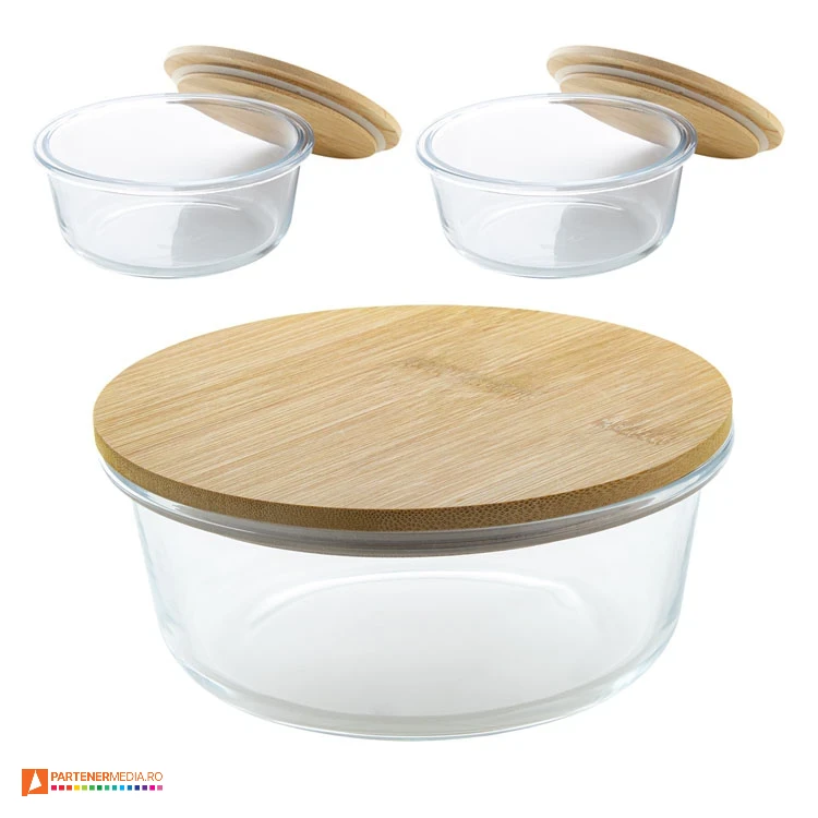 caserole rotunde din sticla cu capac din lemn ap800446 poza 1