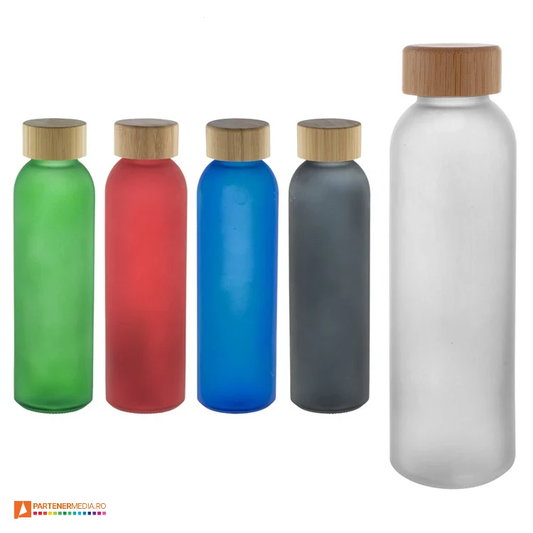 Sticle promotionale de 500 ml cu suprafata sablata si capac din lemn sticle promotionale sablate cu capac din lemn ap800469