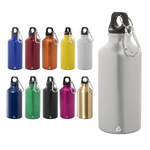 sticle colorate promotionale de 400 ml din aluminiu reciclat cu carabina ap800542