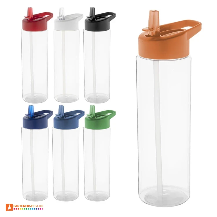 Sticle sport ecologice de 650 ml din PET reciclat cu pai pliabil sticle sport promotionale cu pai pliabil ap800579