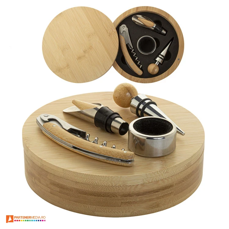 seturi de accesorii pentru sticle de vin in cutie rotunda din lemn ap800750 seturi de accesorii pentru sticle de vin in cutie rotunda din lemn ap800750 poza 1