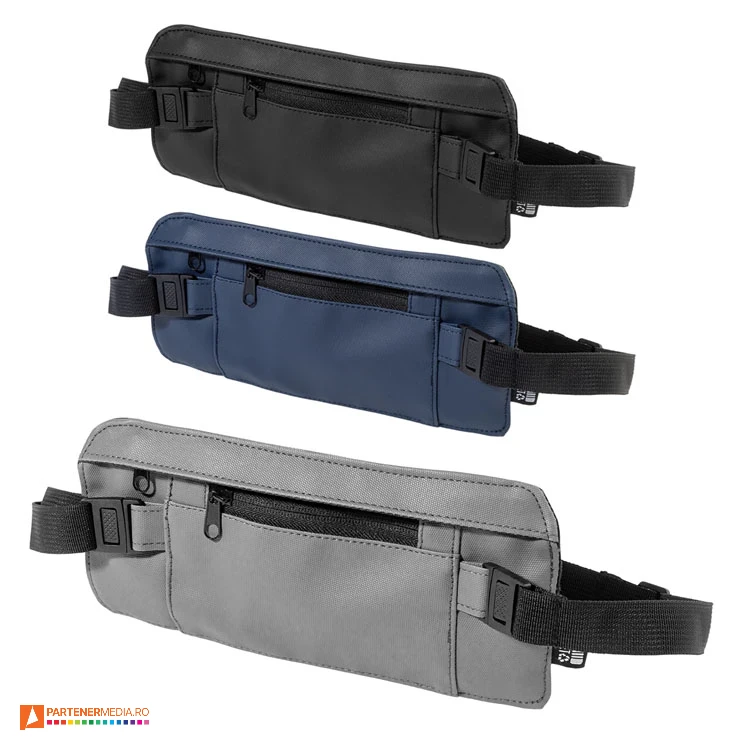 Borsete din poliester reciclat si imitatie de piele cu buzunar frontal si curea reglabila borsete promotionale din pet reciclat ap800783
