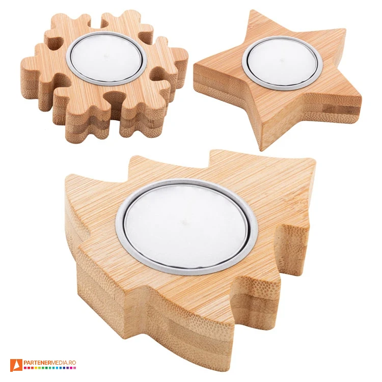suporturi din lemn cu design de craciun si lumanare inclusa ap800784 poza 1