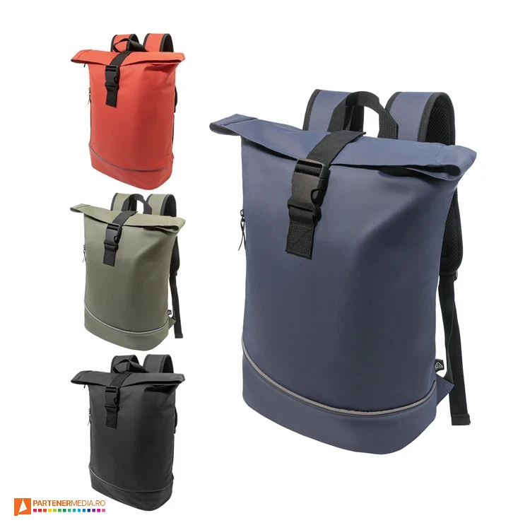 Rucsacuri promotionale cu inchidere rolltop si prindere prin catarama din plastic rucsacuri rolltop din imitatie de piele cu suprafata impermeabila ap800788