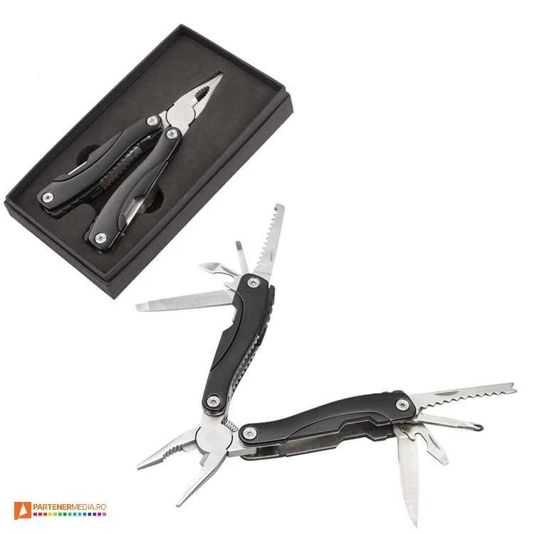 Patenti cu maner din aluminiu si 8 accesorii pliabile, cu cutie neagra de cadou patenti multifunctionali cu accesorii pliabile ap808022