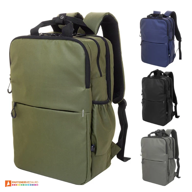 Rucsacuri din poliester reciclat cu doua compartimente spatioase cu fermoar rucsacuri promotionale impermeabile cu buzunar de laptop ap808136