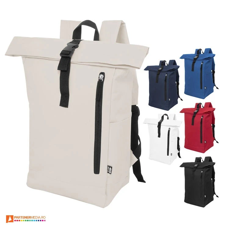 Rucsacuri rolltop de laptop cu spate si bretele acoperite cu plasa si buzunare laterale rucsacuri rolltop din pet reciclat ap808139