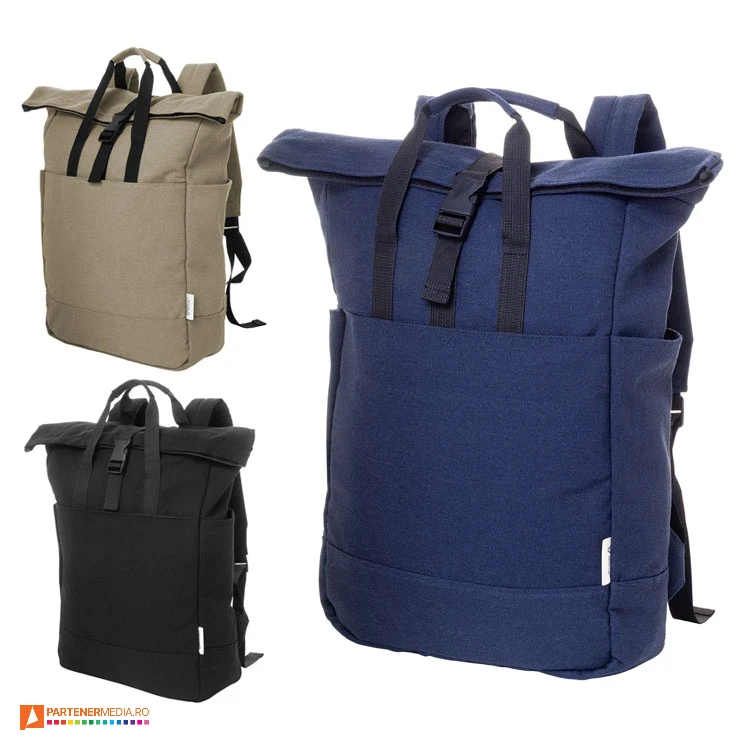Rucsacuri de laptop cu inchidere rolltop si fixare prin catarama din plastic rucsacuri ecologice rolltop din materiale reciclate ap808144