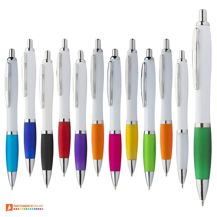 pixuri albe cu design clasic si grip colorat ap808195 pixuri albe cu design clasic si grip colorat ap808195 poza 1