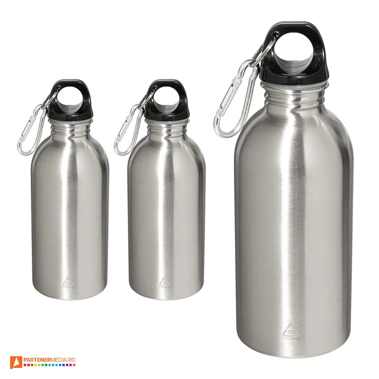 sticle argintii de baut de 400 ml din otel inoxidabil reciclat cu carabina ap808228 poza 6