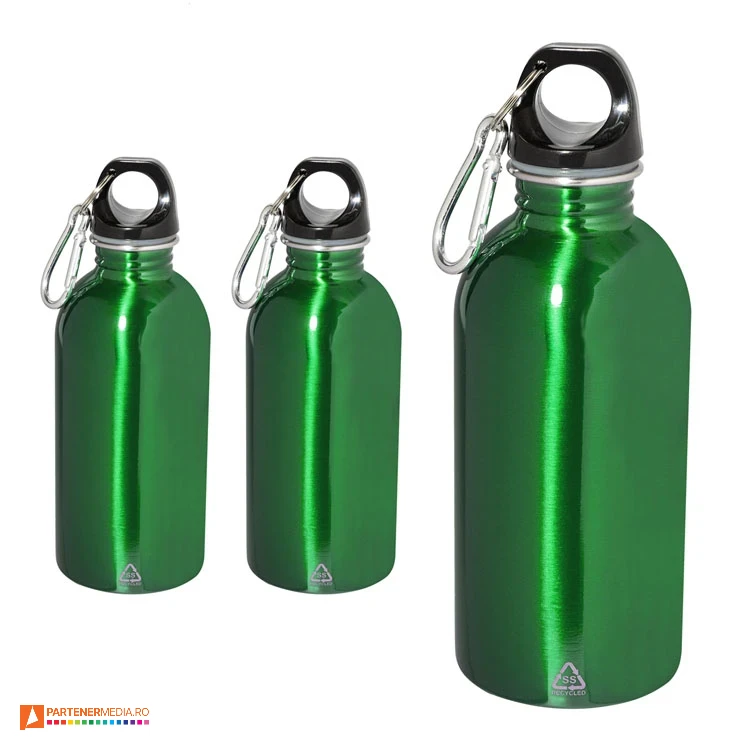 sticle verzi de baut de 400 ml din otel inoxidabil reciclat cu carabina ap808228 poza 3