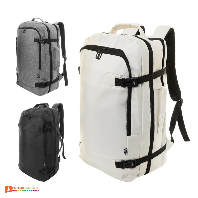 Rucsacuri de calatorii cu buzunar de laptop si curele laterale reglabile rucsacuri promotionale de calatorie din poliester reciclat ap808275
