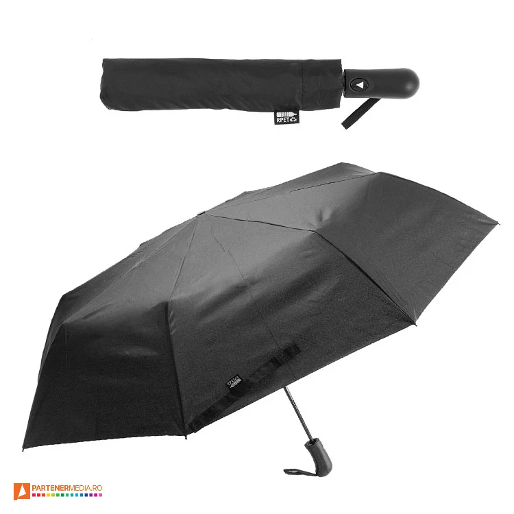 umbrele pliabile negre din poliester reciclat cu maner ergonomic ap808287 umbrele pliabile negre din poliester reciclat cu maner ergonomic ap808287 poza 4