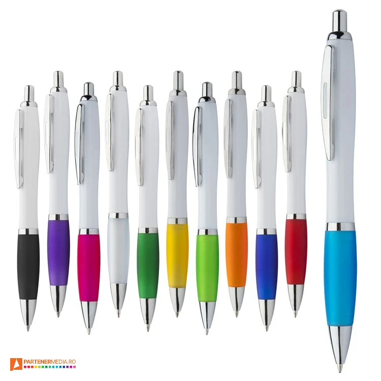 pixuri albe promotionale cu grip colorat ap809360 pixuri albe promotionale cu grip colorat ap809360 poza 1