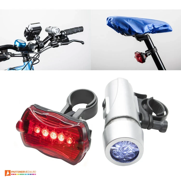 Seturi de dispozitive luminoase - far cu 5 LED-uri si stop pentru semnalizare seturi de lumini pentru biciclete ap809467