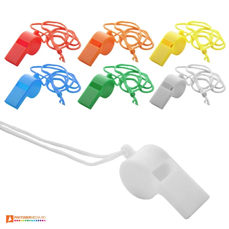 Fluiere din plastic cu lanyard asortat din poliester fluiere promotionale din plastic colorate ap810376