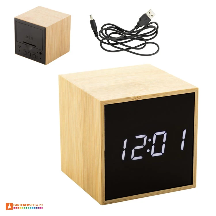 ceasuri din lemn de bambus cu termometru si alarma ap810461 poza 1