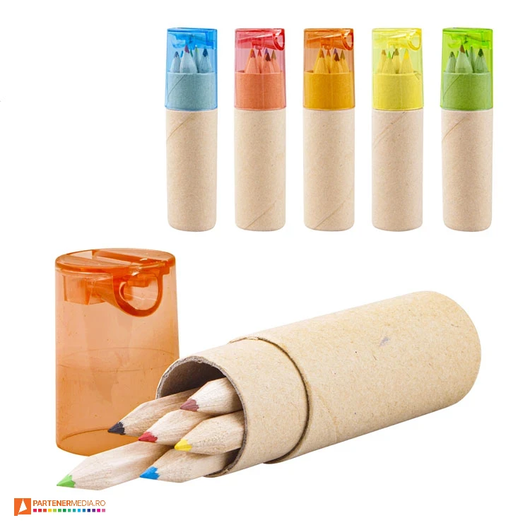 creioane colorate cu tub din carton si ascutioare inclusa ap812600 poza 1