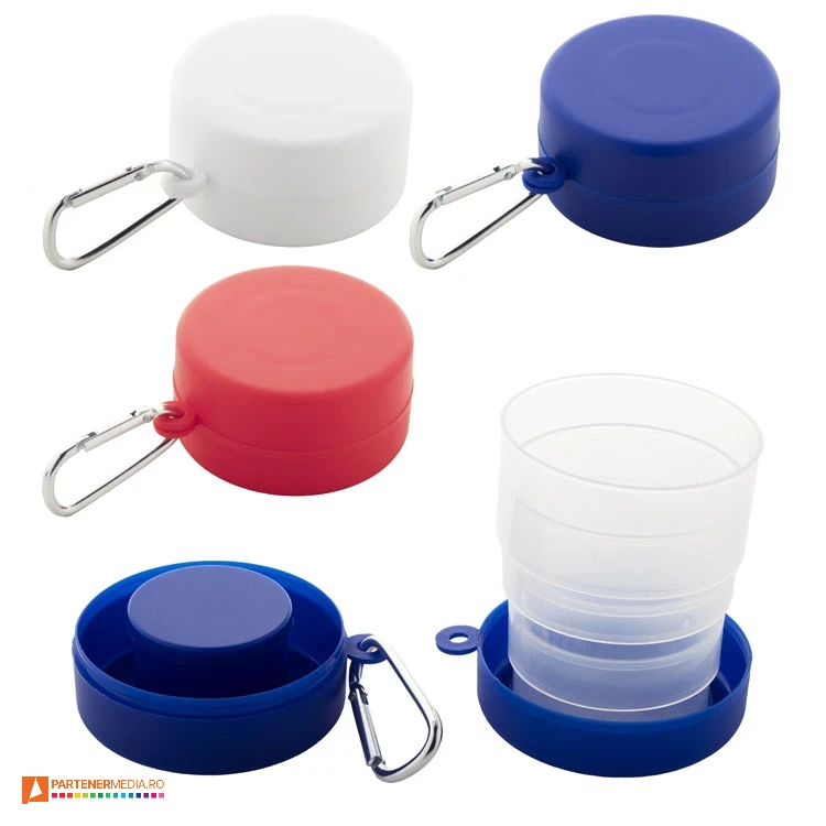 Pahare pliabile promotionale din plastic de 220 ml cu carabina metalica pahare pliabile din plastic reciclat de 220 ml ap844065
