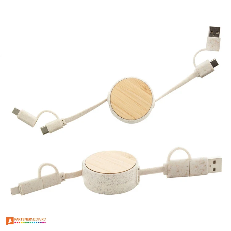 cabluri retractabile usb din plastic ecologic si lemn ap864018 poza 1