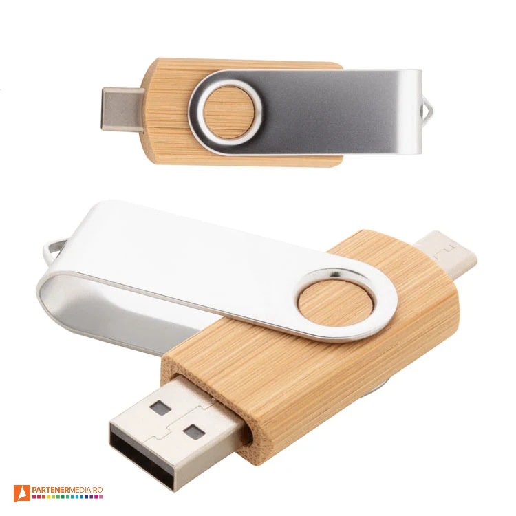 memory stick uri usb c si usb a din lemn cu protectie metalica ap897091
