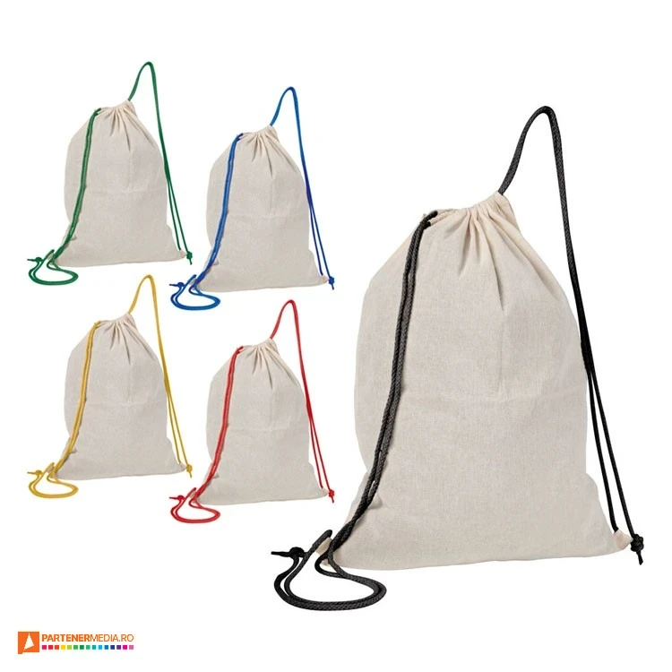 rucsaci drawstring crem din bumbac cu snururi colorate 0920