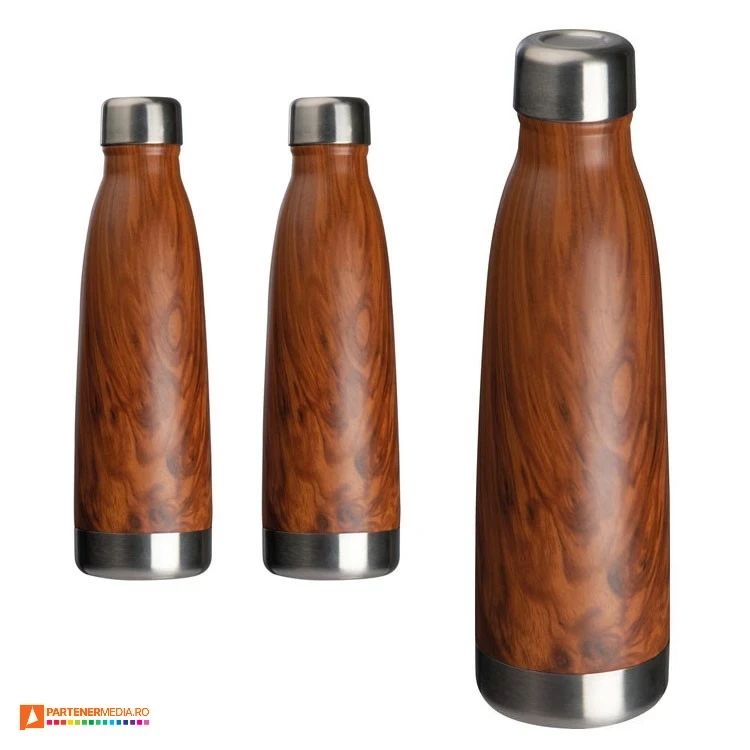 Sticle termoizolante de 500 ml din otel inoxidabil cu suprafata aparenta din lemn sticle termoizolante de 500 ml cu suprafata aparenta din lemn 158201