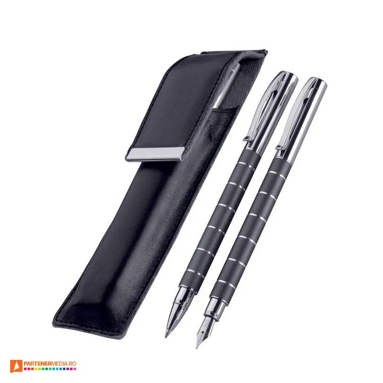 seturi de pixuri cu stilouri metalice in etui din imitatie de piele 193477 poza 1