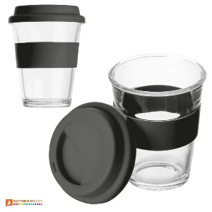 pahare din sticla cu capac si manson negre din silicon 257203 poza 3